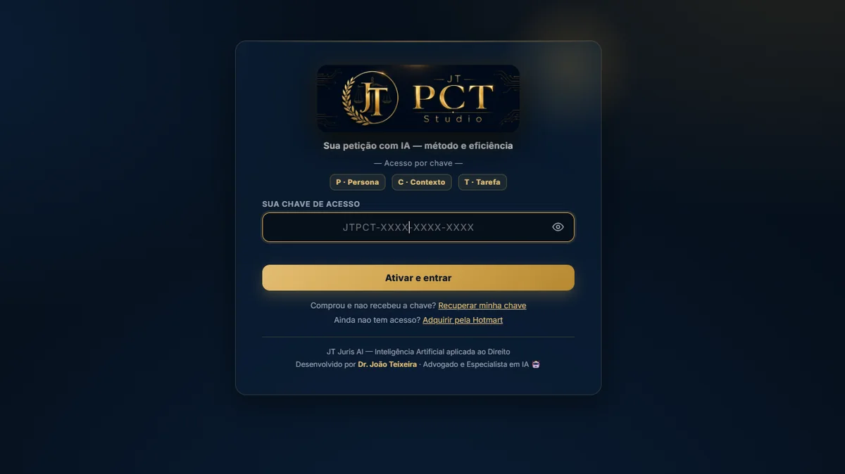 Tela de entrada do JT PCT Studio